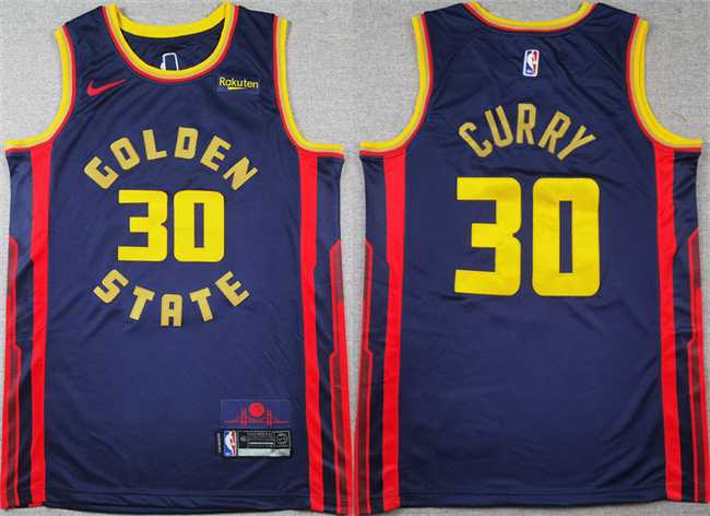 Mens Golden State Warriors #30 Stephen Curry Navy 2024-25 City Edition Stitched Basketball Jersey